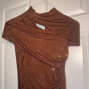 brown embellished cutout midi dress - was too small never worn size UK 4